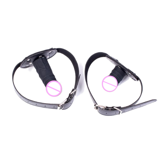 Black Silicone Dildo Gag Phallic Mouth Muzzle Bondage Restraint