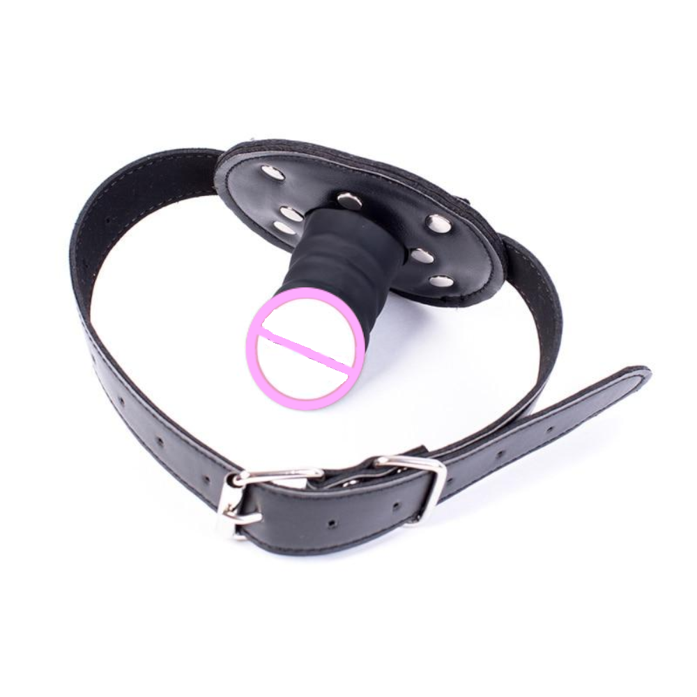 Black Silicone Dildo Gag Phallic Mouth Muzzle Bondage Restraint