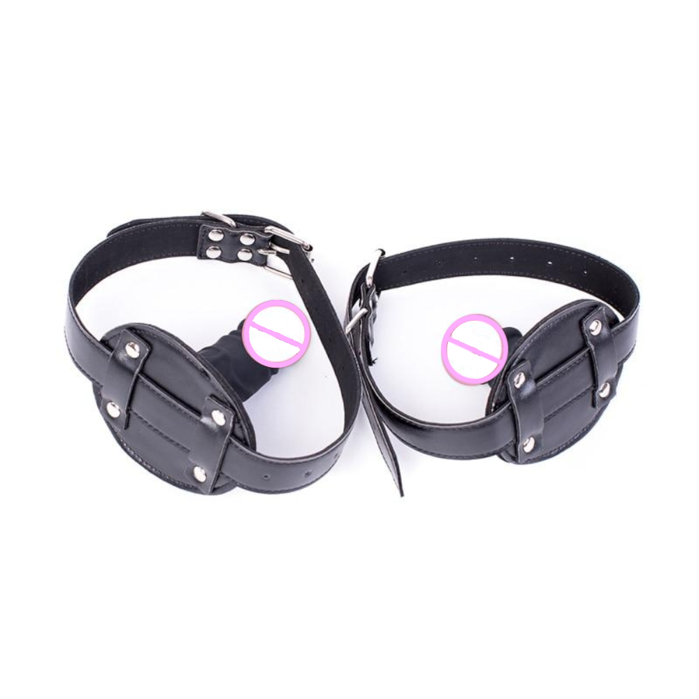 Black Silicone Dildo Gag Phallic Mouth Muzzle Bondage Restraint