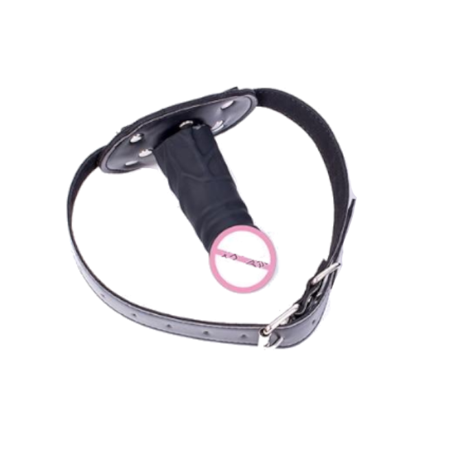 Black Silicone Dildo Gag Phallic Mouth Muzzle Bondage Restraint