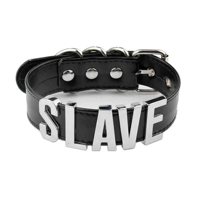 Black Slave Collar With Gold Or Silver Letters Bdsm Bondage Restraints