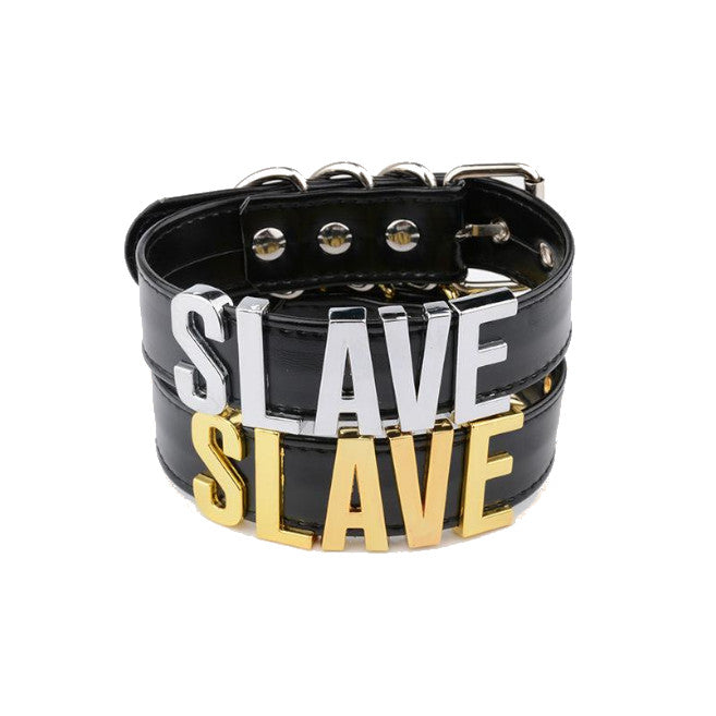 Black Slave Collar With Gold Or Silver Letters Bdsm Bondage Restraints