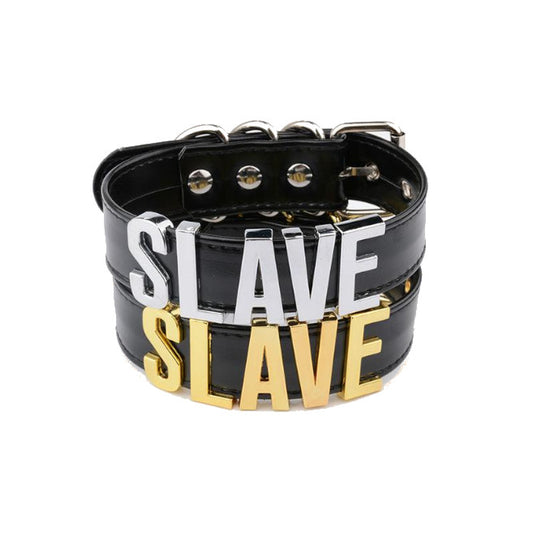 Black Slave Collar With Gold Or Silver Letters Bdsm Bondage Restraints
