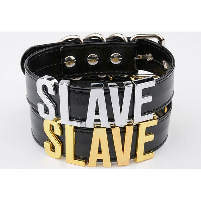 Black Slave Collar With Gold Or Silver Letters Bdsm Bondage Restraints