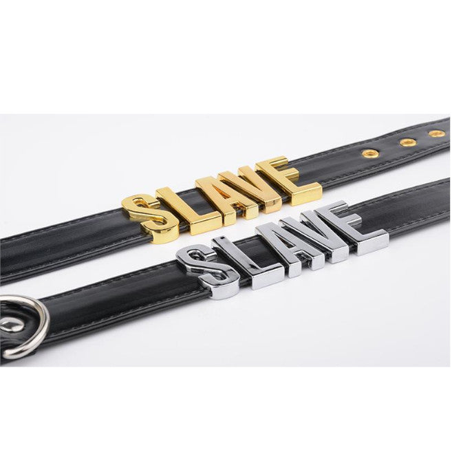 Black Slave Collar With Gold Or Silver Letters Bdsm Bondage Restraints