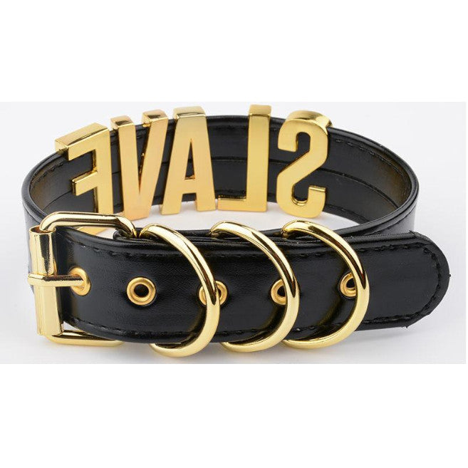Black Slave Collar With Gold Or Silver Letters Bdsm Bondage Restraints