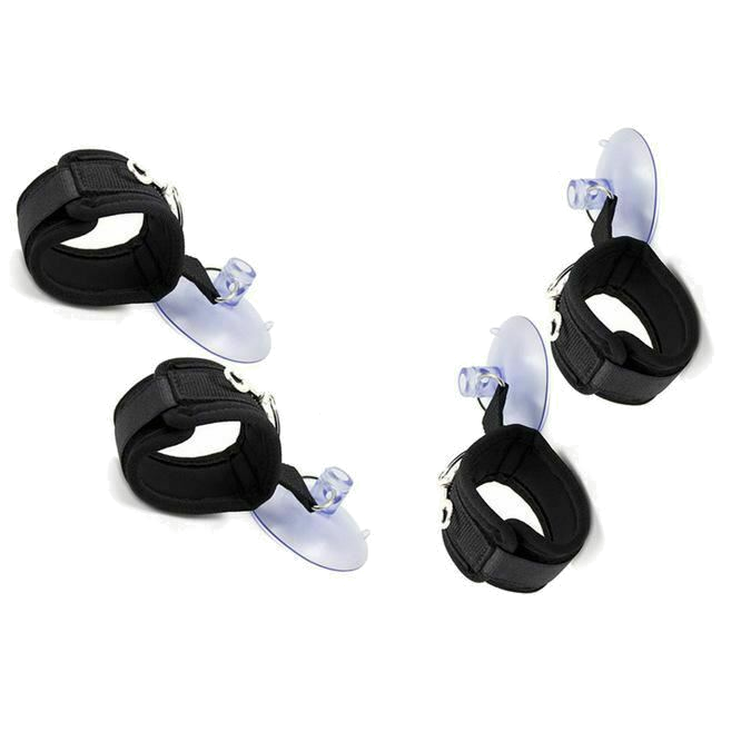 Black Suction Cup Handcuffs Ankle Cuffs Shower Restraints Bdsm Bondage
