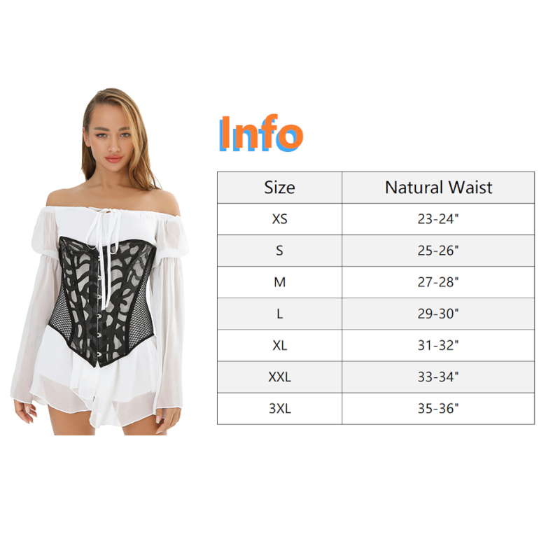 Black White Over Bust Corset Lace Mesh Sexy Lingerie Bdsm Fetish Clothing