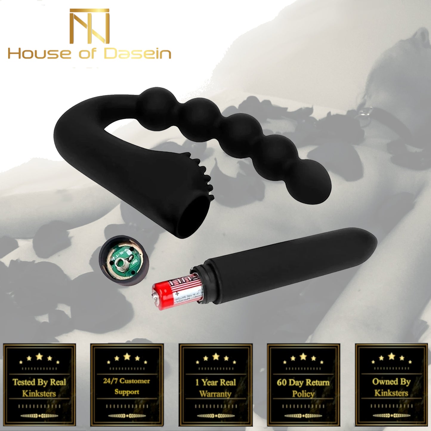 Black Anal Beads 10 Speed Clitoral Vibrator Prostate Massager Butt Plug Bdsm