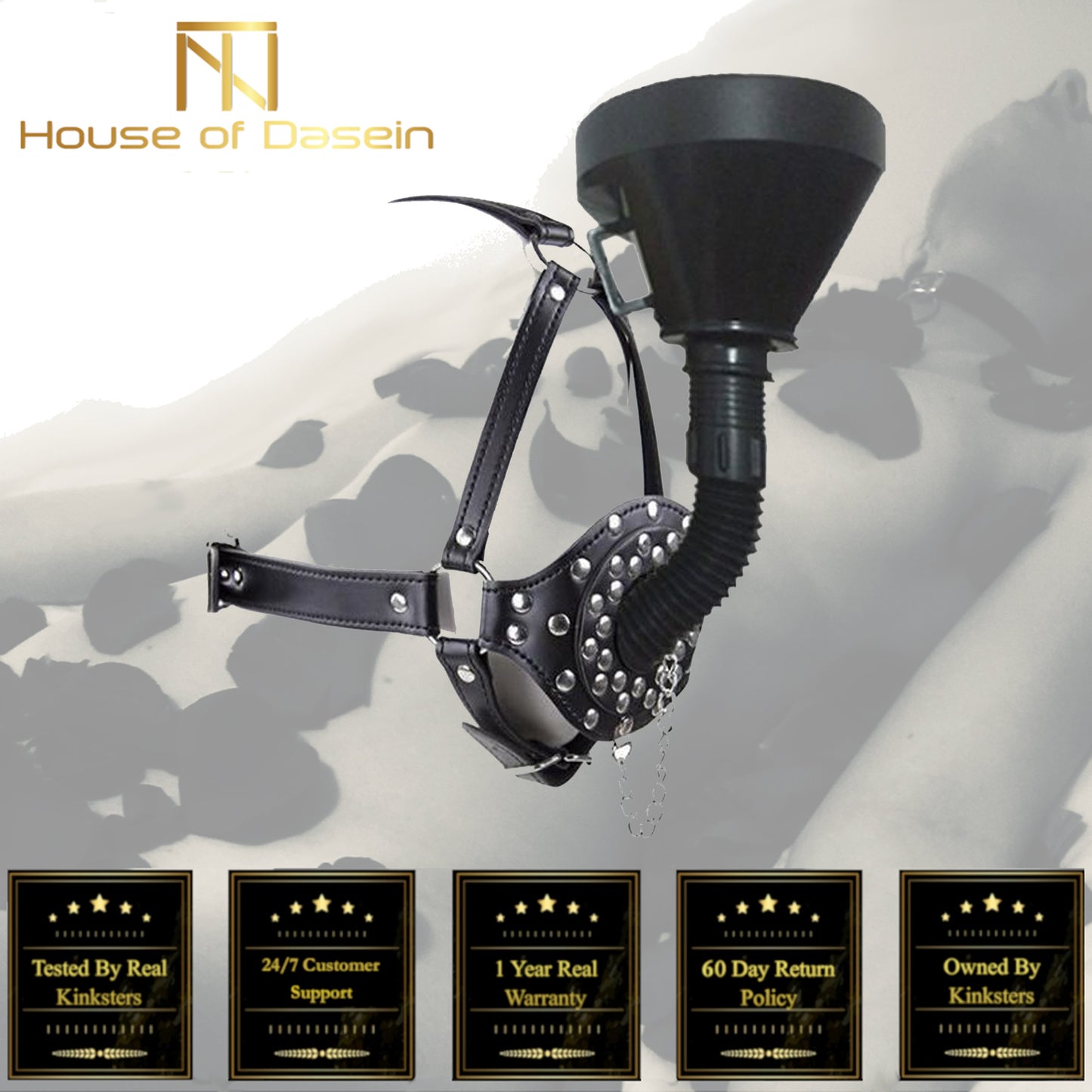 Black Funnel Gag Head Harness Play Bdsm Toy Water Sports Bondage