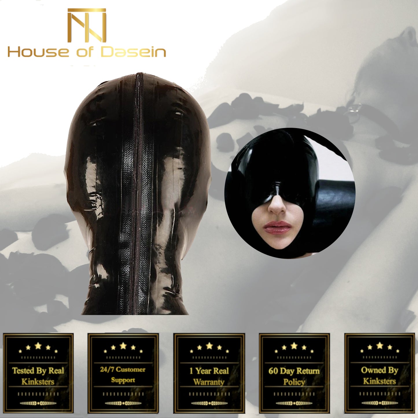 Black Half Face Latex Hood Eye Cover Rubber Open Mouth Mask Bdsm Fetish