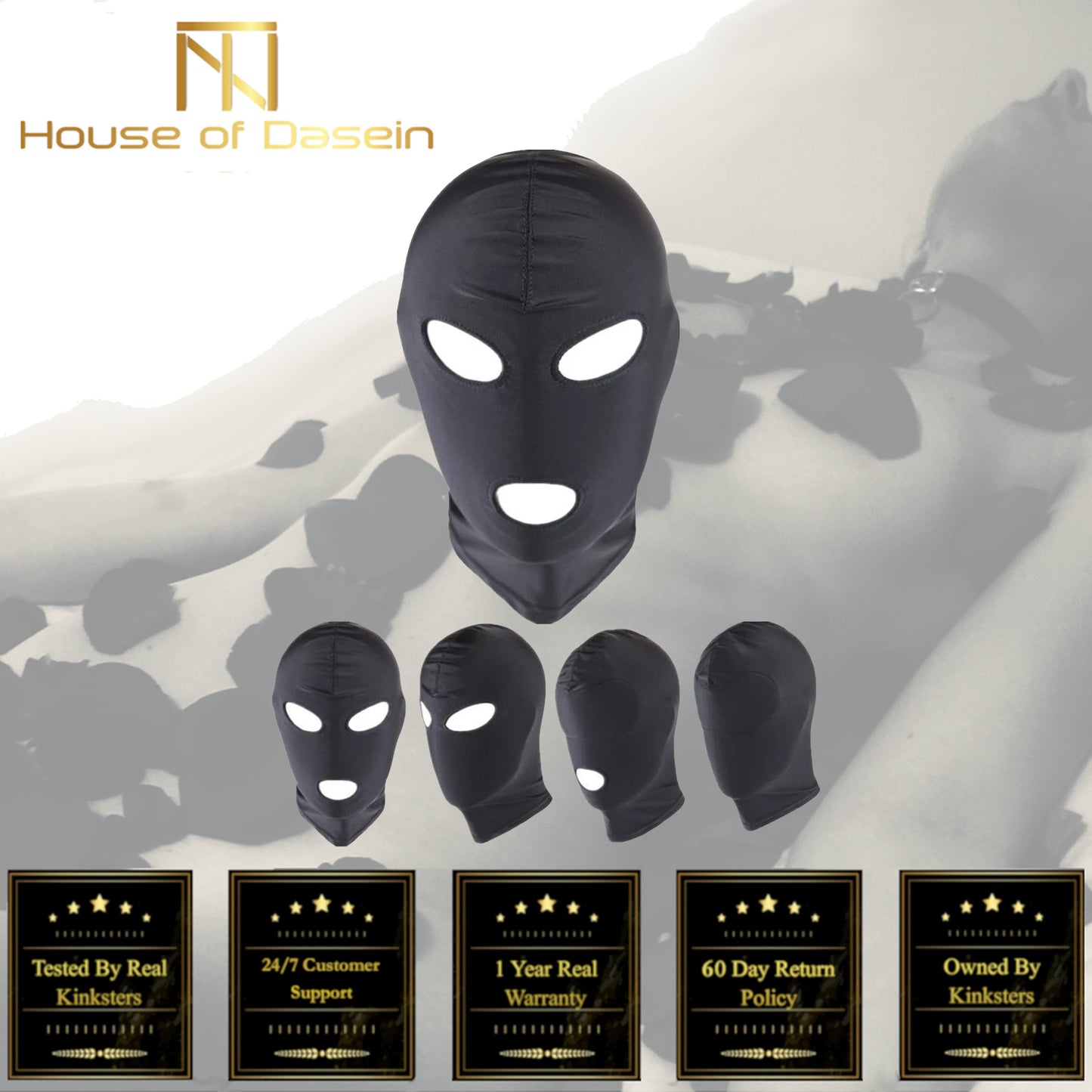 Black Hood Mask Stretchy Bdsm Head Bondage Fetish Kink Restraints