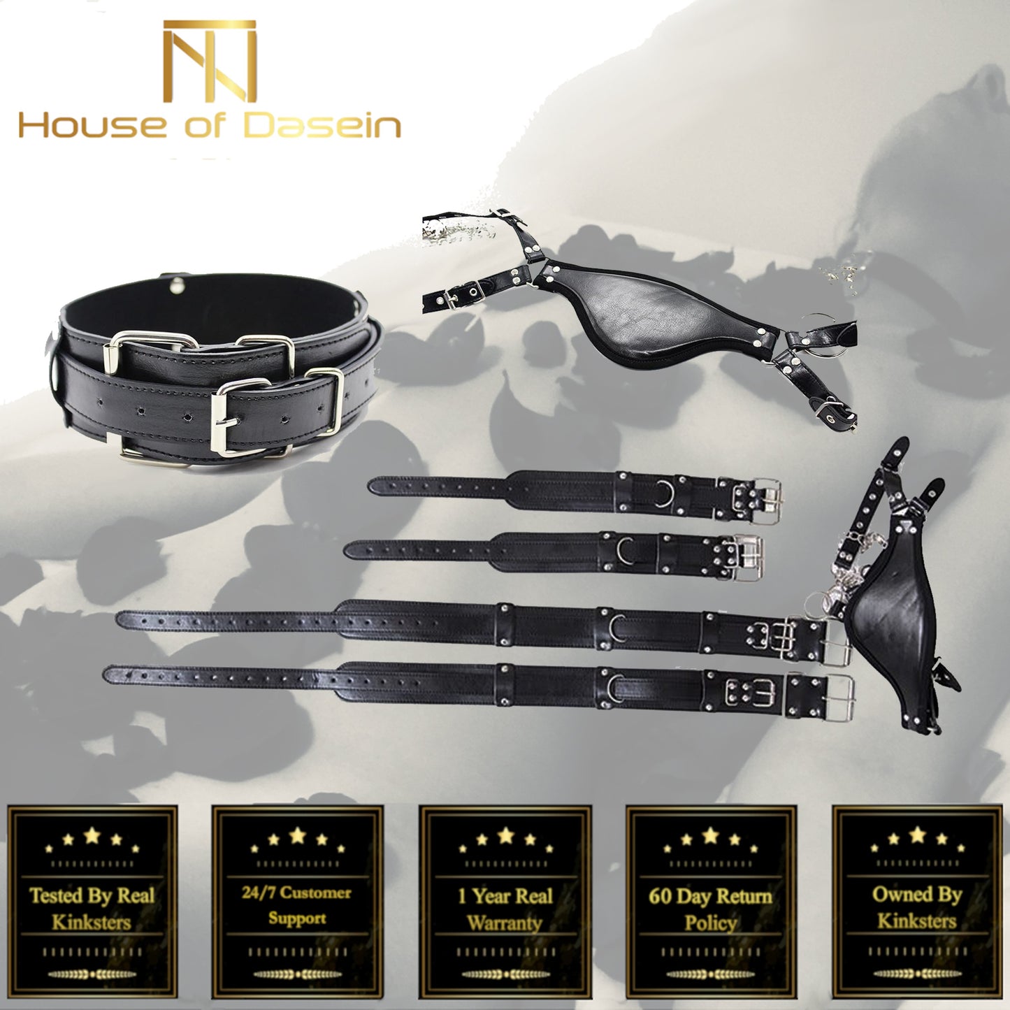 Black Leg Thigh Neck Bondage Restraints Kit Fetish Bdsm Spreader Bar