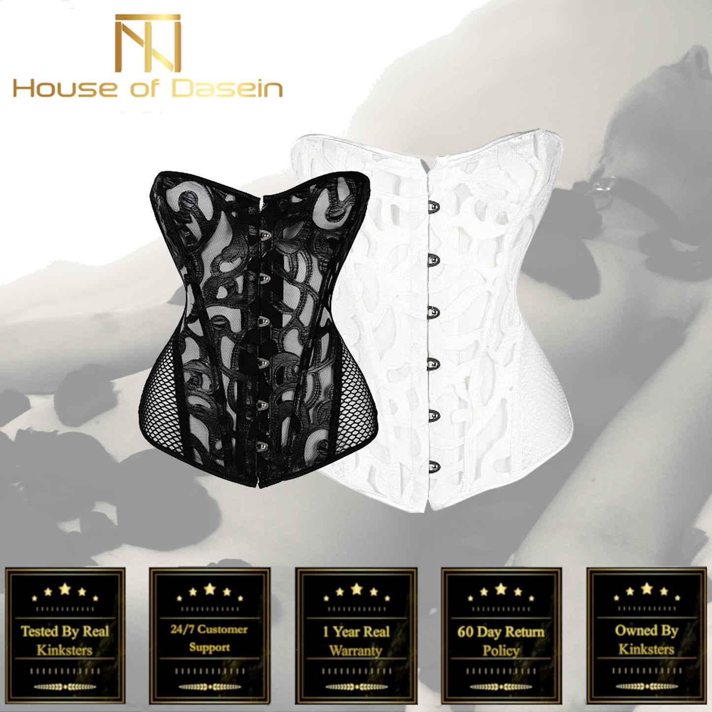 Black White Over Bust Corset Lace Mesh Sexy Lingerie Bdsm Fetish Clothing