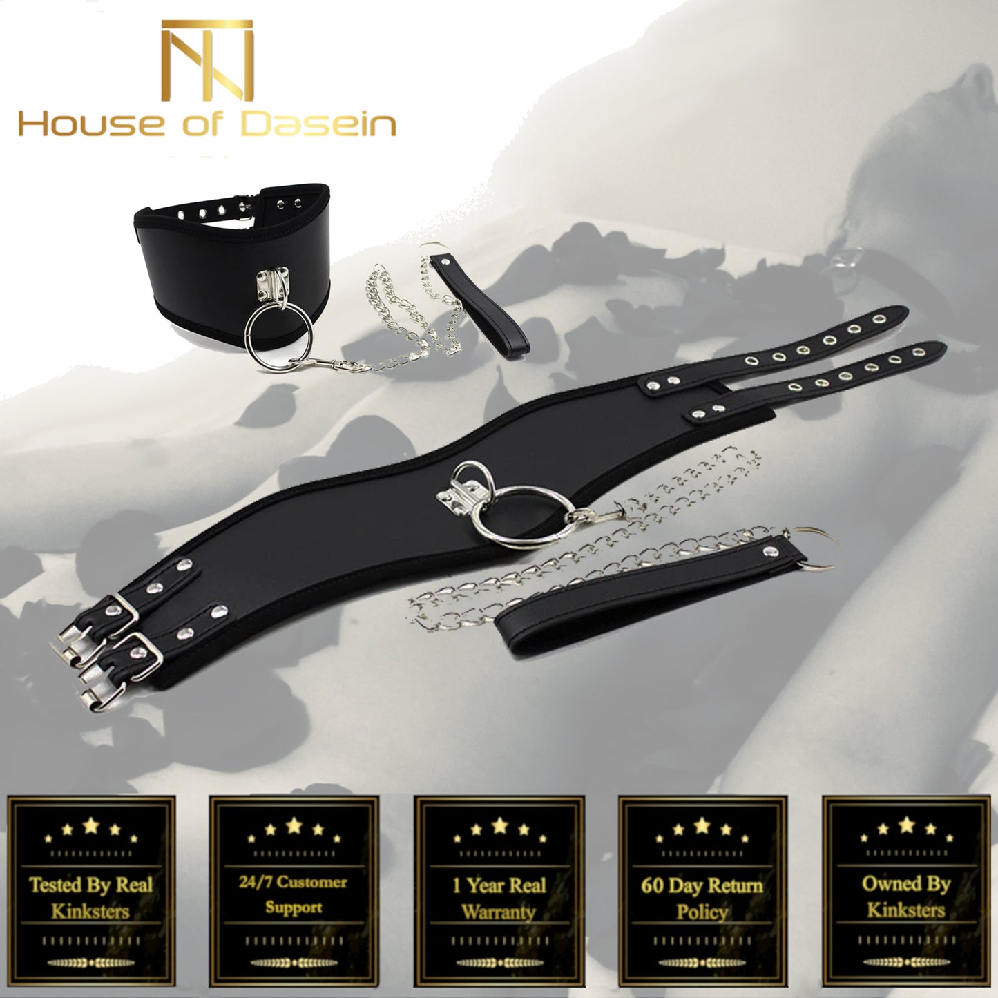 Black Posture Collar With Leash Bondage Kink Fetish Restraints