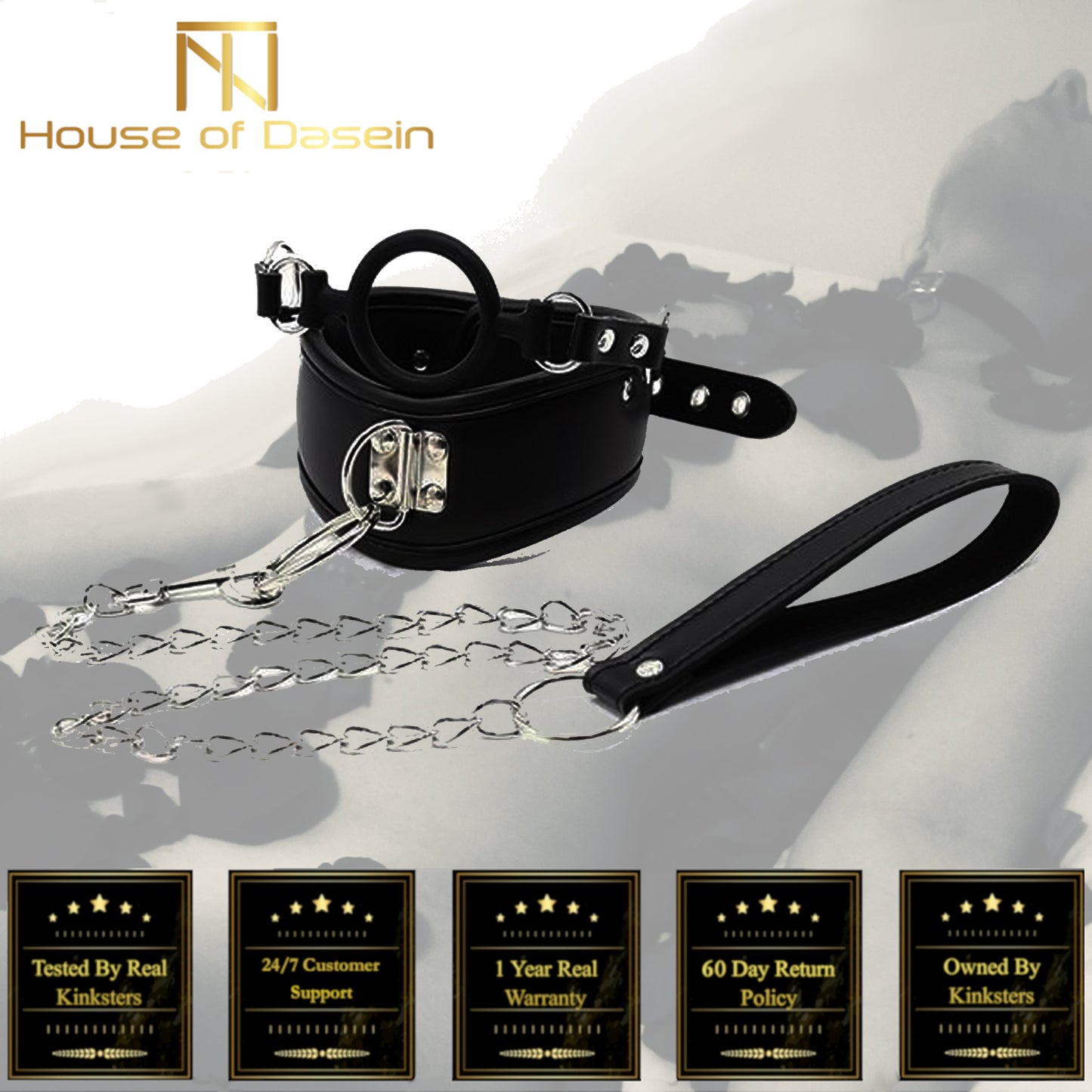 Black Posture Collar O-Ring Gag Chain Leash Bdsm Bondage Restraints