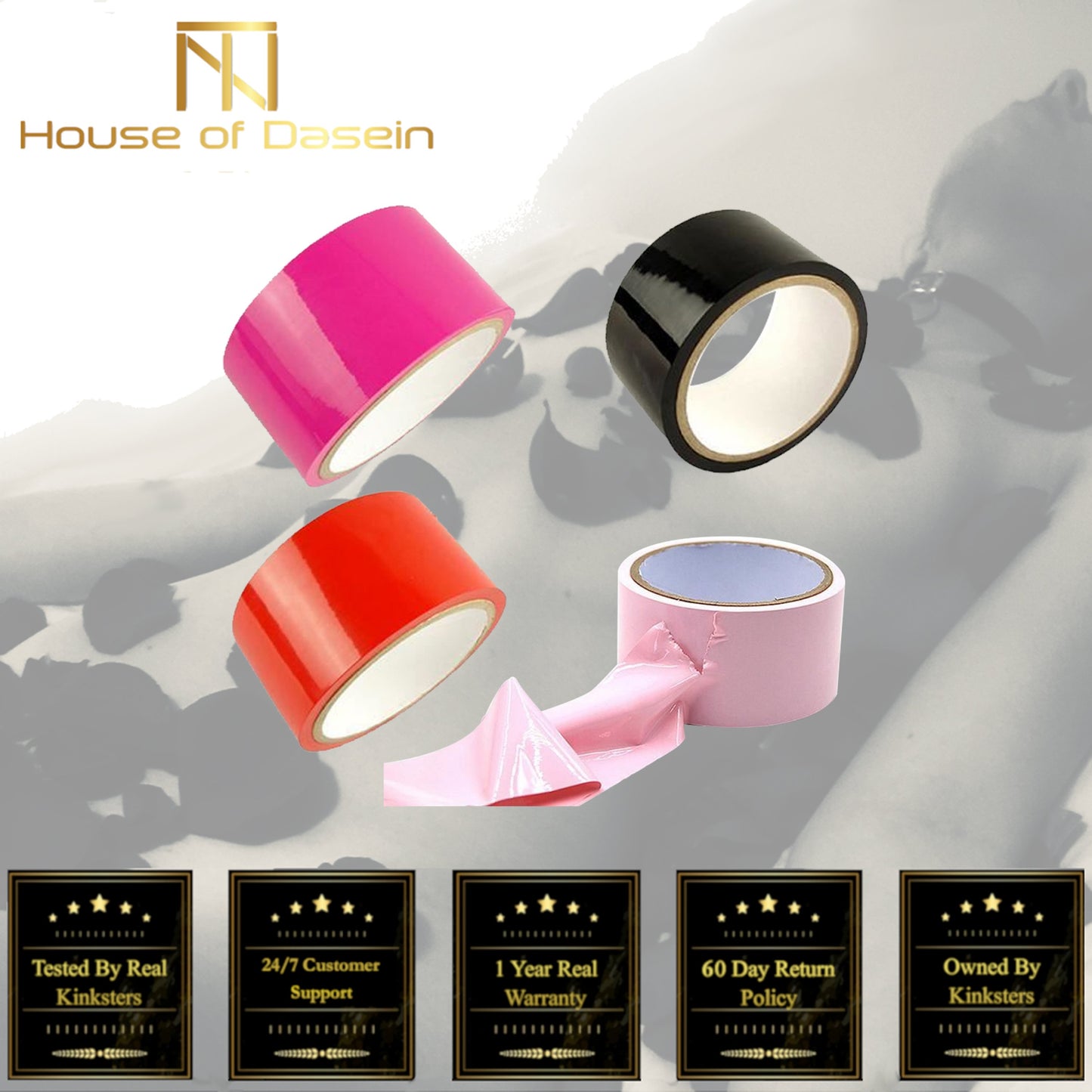Black Red Pink Bondage Body Duct Tape Restraints Kink Bdsm Fetish Play