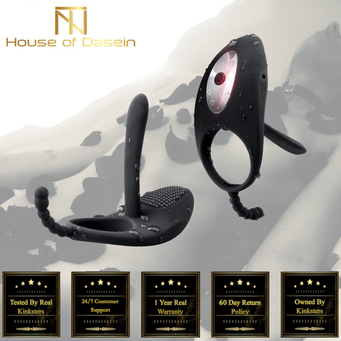 Black Vibrating Cock Ring Anal Beads Butt Plug Clitoral Stimulator Couples Vibrator