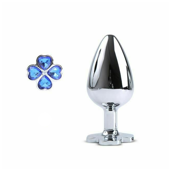 Blue Flower Stainless Steel Metal Anal Crystal Butt Plug Vibrator Set Bdsm
