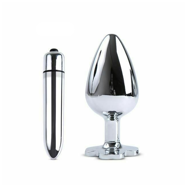 Blue Flower Stainless Steel Metal Anal Crystal Butt Plug Vibrator Set Bdsm