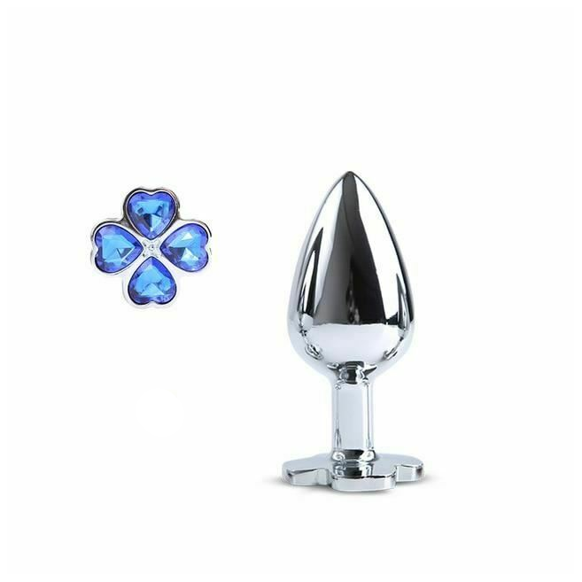Blue Flower Stainless Steel Metal Anal Crystal Butt Plug Vibrator Set Bdsm
