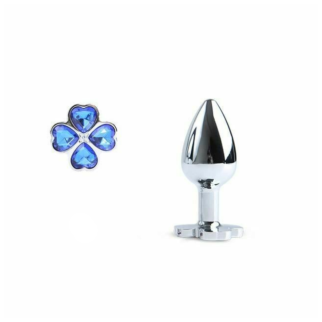 Blue Flower Stainless Steel Metal Anal Crystal Butt Plug Vibrator Set Bdsm