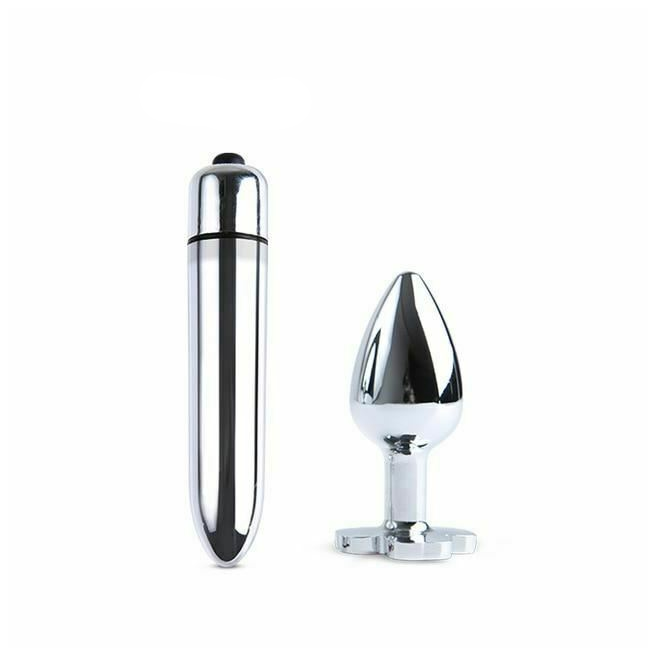 Blue Flower Stainless Steel Metal Anal Crystal Butt Plug Vibrator Set Bdsm