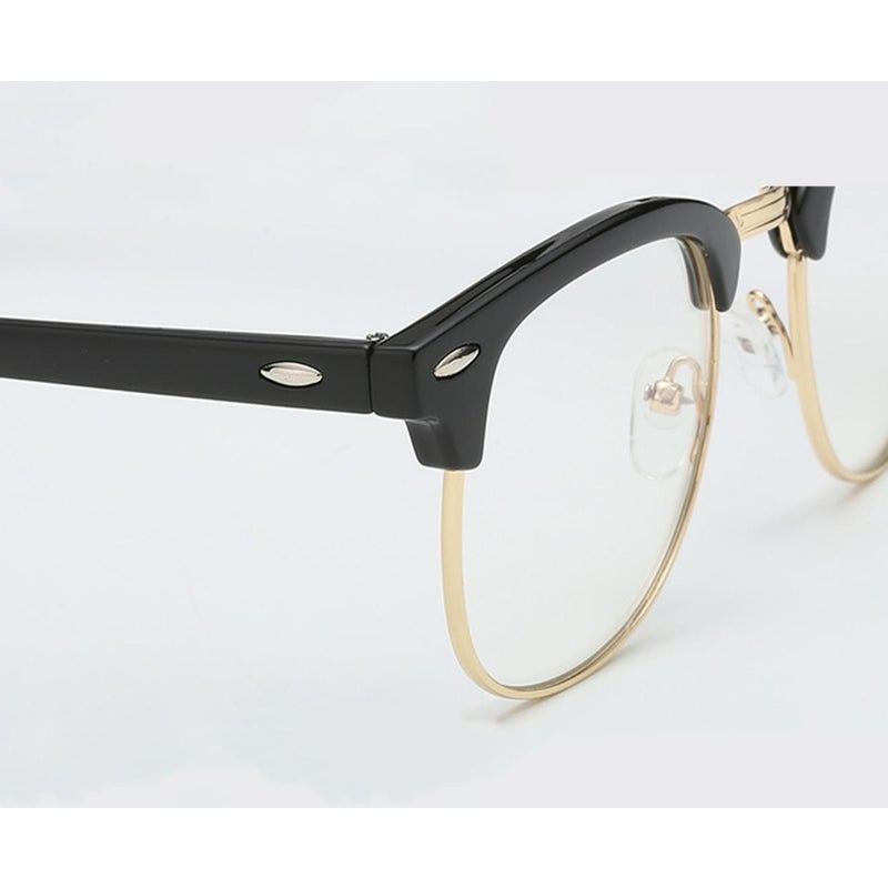 Blue Light Blocking Myopia Glasses Semi Rimless Lens Eyewear Bright Black Gold