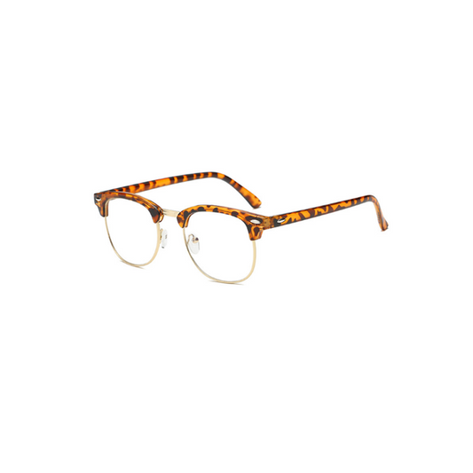 Blue Light Blocking Myopia Glasses Semi Rimless Lens Eyewear Leopard Print Gold