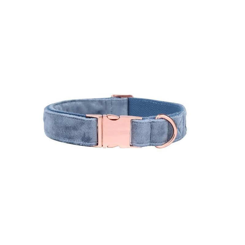 Blue Velvet Soft Dog Collar Leash Set
