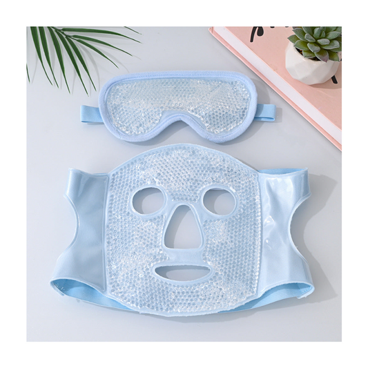 Blue Reusable Cooling Gel Bead Face Mask And Eye Set Soothing Therapy For Puffy Eyes Headaches Facial Relaxation