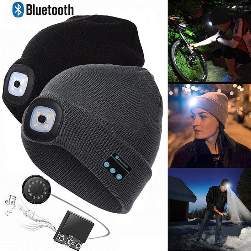 Wireless Bluetooth Music Knitted Hat With Led Lamp Camping Beanie Headlamp