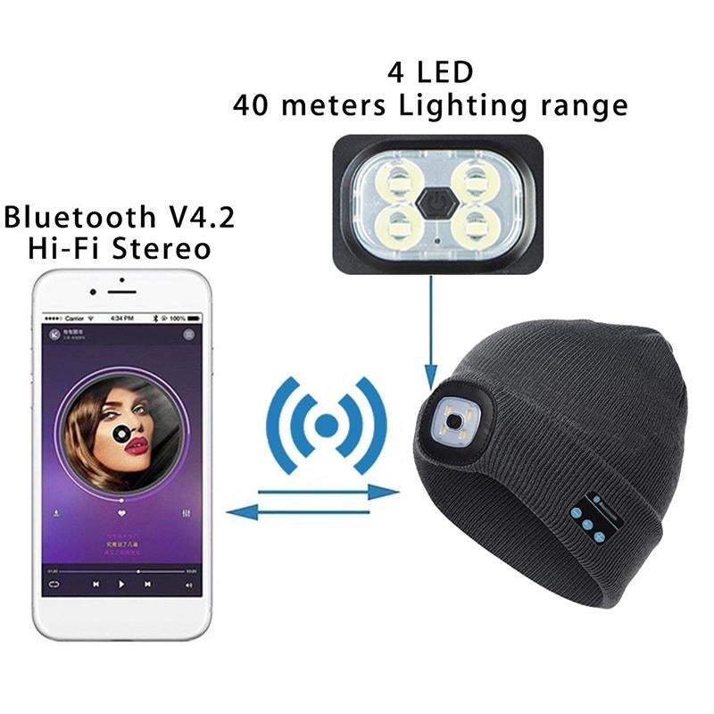 Wireless Bluetooth Music Knitted Hat With Led Lamp Camping Beanie Headlamp