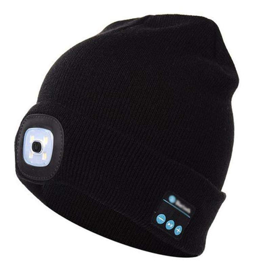 Wireless Bluetooth Music Knitted Hat With Led Lamp Camping Beanie Headlamp