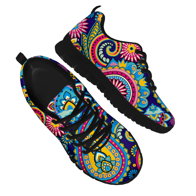 Bohemian Mandala Flower Print Boho Casual Lace Up Sneakers For Women