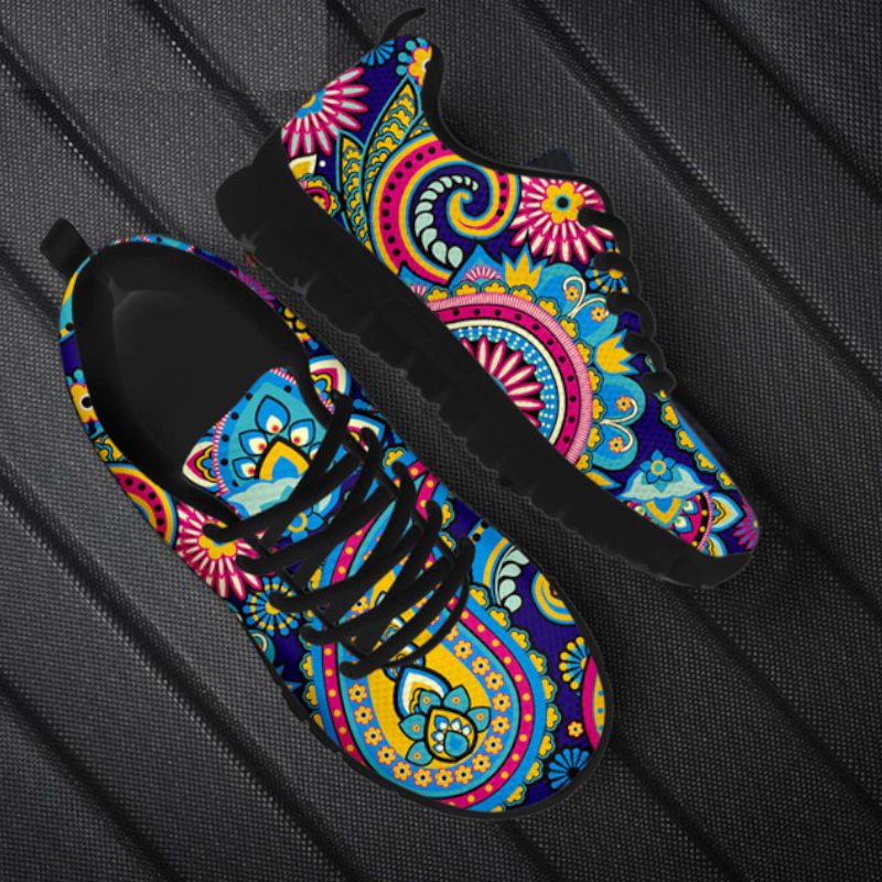 Bohemian Mandala Flower Print Boho Casual Lace Up Sneakers For Women