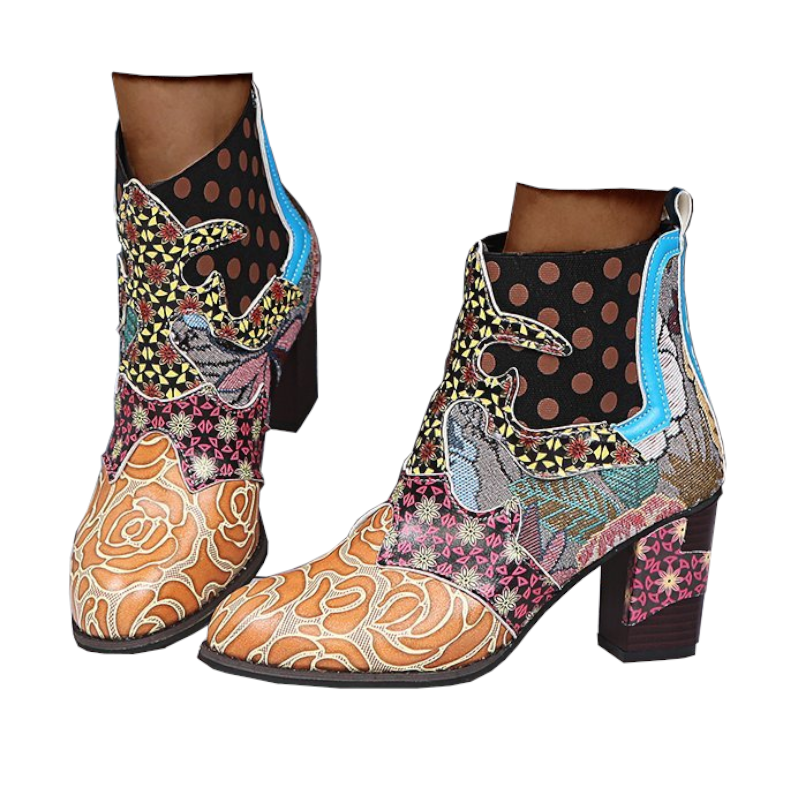 Bohemian Women's Boho Boots Retro Block High Heels Zipper