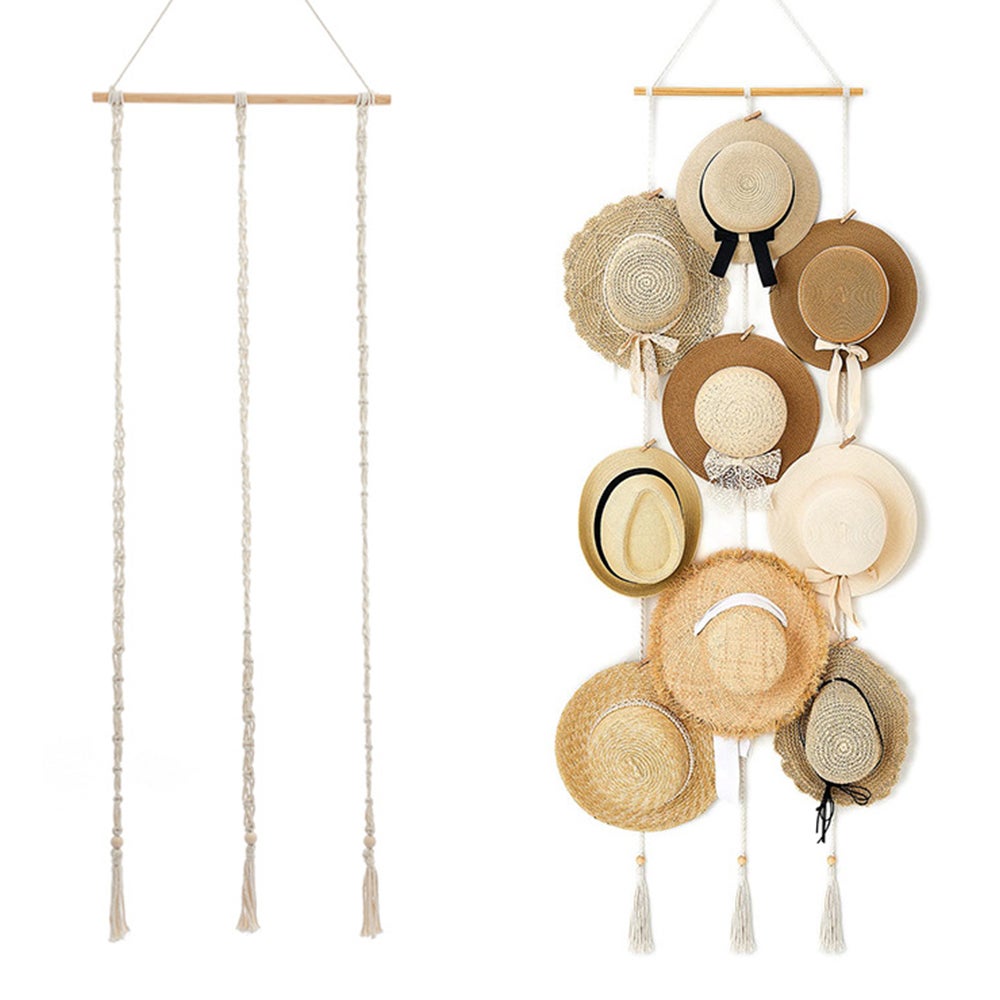 Boho Caps Storage Display Rack With Decorative Tassels For Baseball Wide Brim Hats