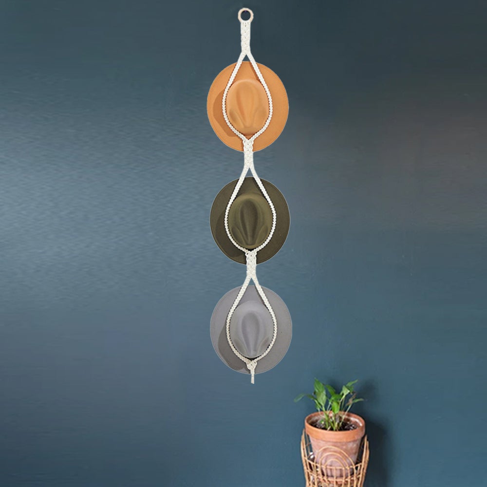 Boho Hand-Woven Macrame Hat Display Rack Hanging Cap Holder Rope Hanger