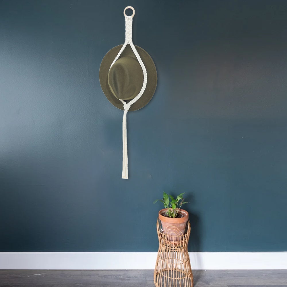 Boho Hand-Woven Macrame Hat Display Rack Hanging Cap Holder Rope Hanger