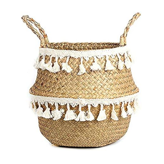 Boho Decor Wicker Storage Hand Woven Rattan Basket Foldable With Handle