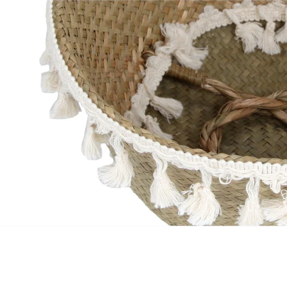 Boho Decor Wicker Storage Hand Woven Rattan Basket Foldable With Handle