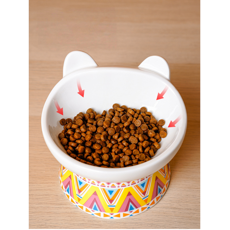 Boho Cute Small Elevated Ceramic Cat Bowl Pet Supplies