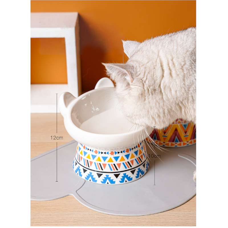 Boho Cute Small Elevated Ceramic Cat Bowl Pet Supplies