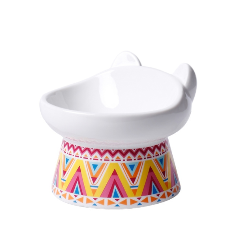 Boho Cute Small Elevated Ceramic Cat Bowl Pet Supplies