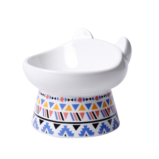 Boho Cute Small Elevated Ceramic Cat Bowl Pet Supplies