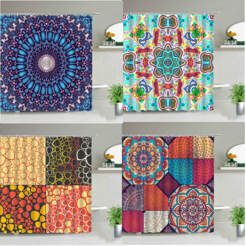 Boho Mandala Colourful Waterproof Shower Curtain Bathroom Decor