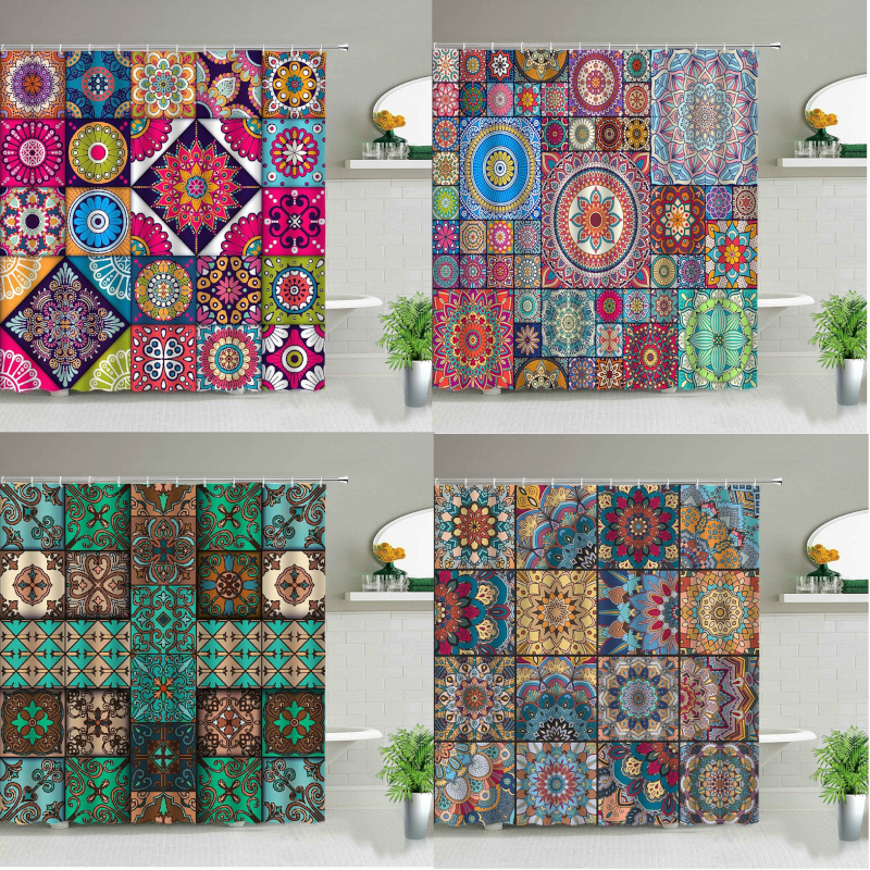 Boho Mandala Colourful Waterproof Shower Curtain Bathroom Decor