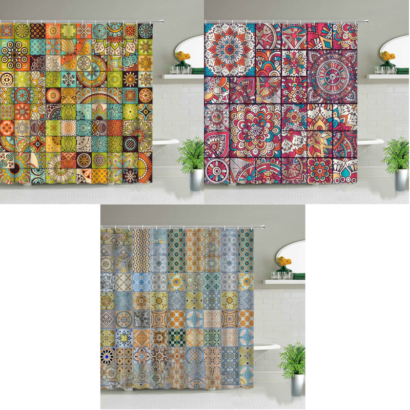 Boho Mandala Colourful Waterproof Shower Curtain Bathroom Decor