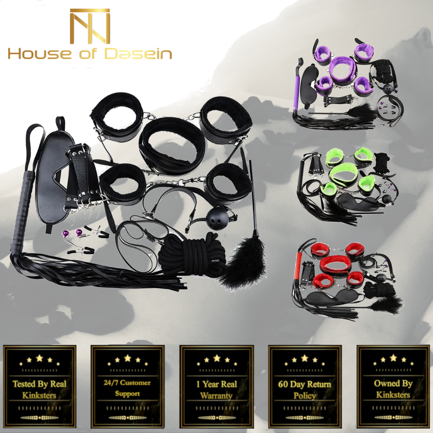 Bondage Starter Kit 10 Pieces Gag Flogger Restraints Blindfold Cuffs Collar